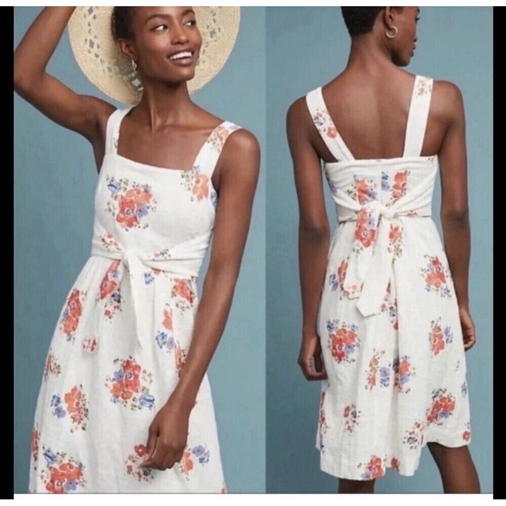 Meadow Rue By Anthropologie Ingalls White Gauzy Cotton Floral Print pockets Sz 4